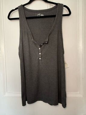Aerie Ribbed Henley Tank Top NWT- Charcoal Gray - Size XXL